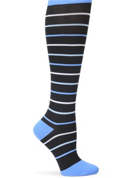 Pinestripe Black Blue White Nurse Mates Compression Socks Wide Calf